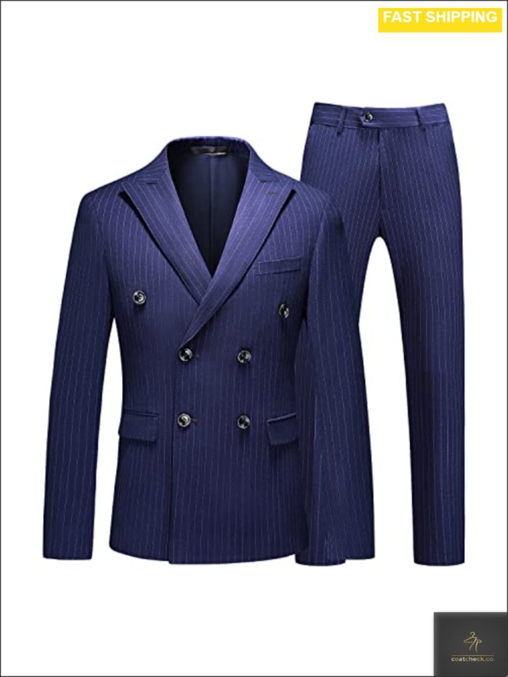MOGU Men's 3 Piece Double Breasted Pinstripe Slim Fit Tuxedo Suit Set